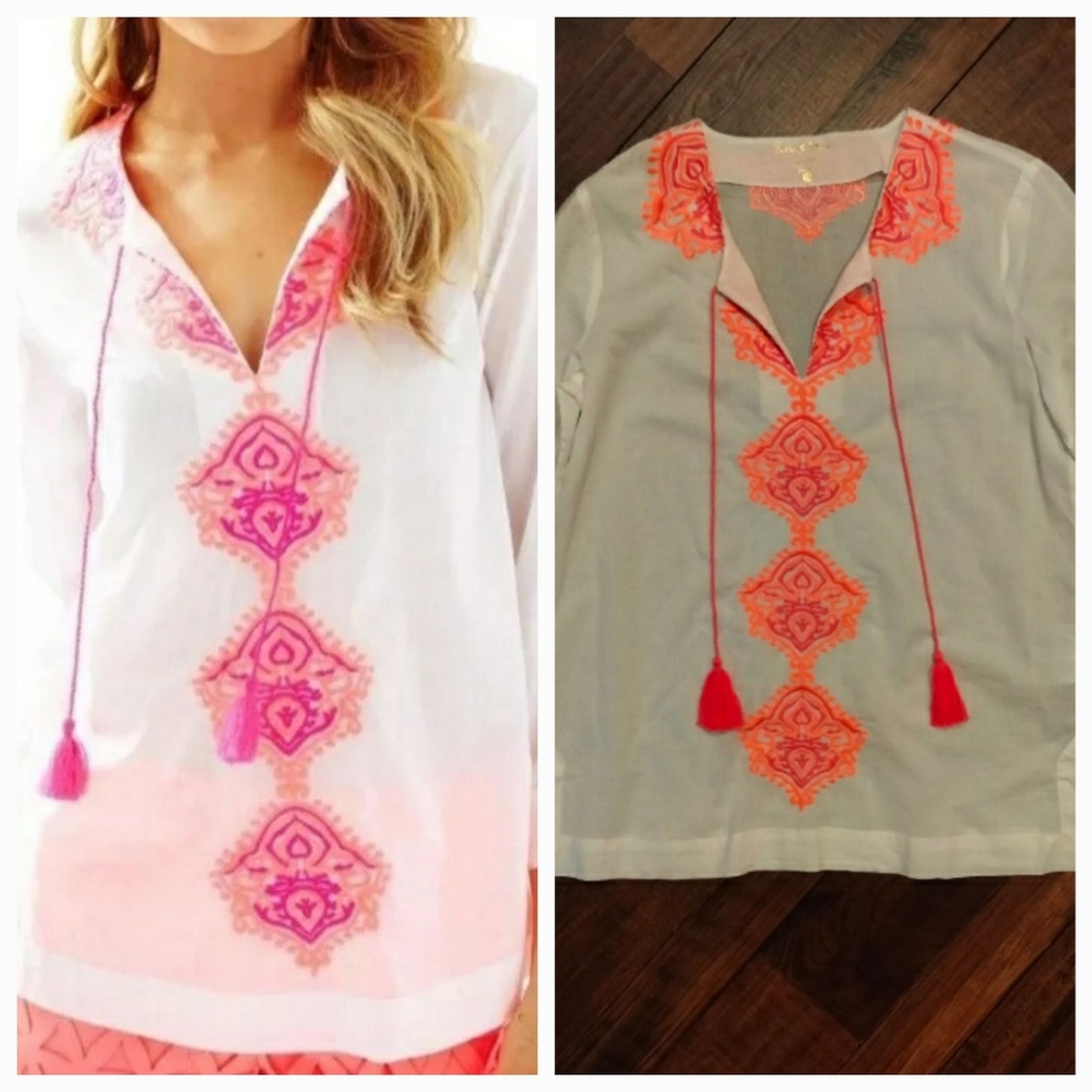 Lily Pulitzer Amelia Island embroidered tunic coverup white pink Sz M